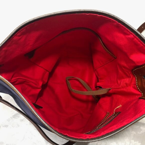 DOONEY & BOURKE Navy Blue Nylon Crossbody Tote Adjustable Leather Straps Red Int - Picture 7 of 16